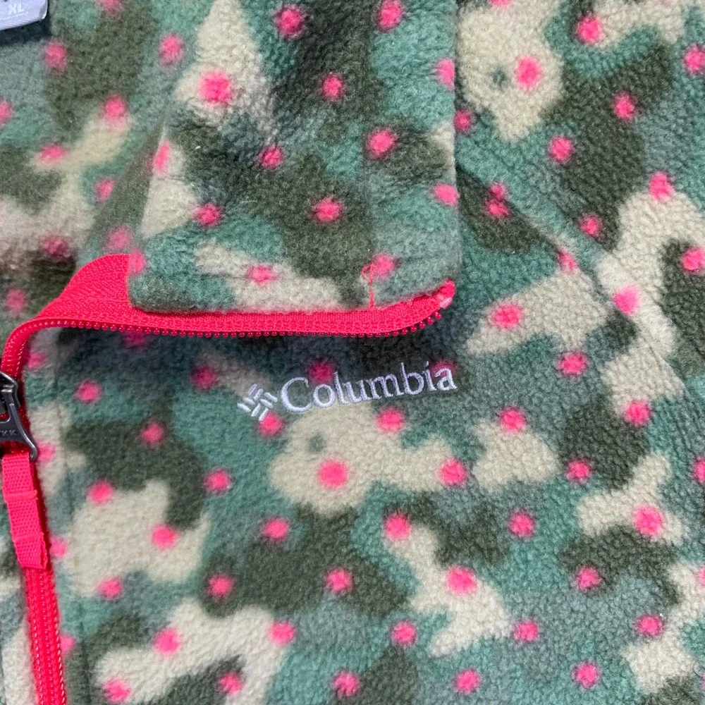 Columbia Camo Fleece Jacket Youth Girls‎ XL Camo Pink Polka Dot Zip Up Sweater